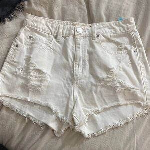 Garage White Jean Shorts High-Waisted Frayed